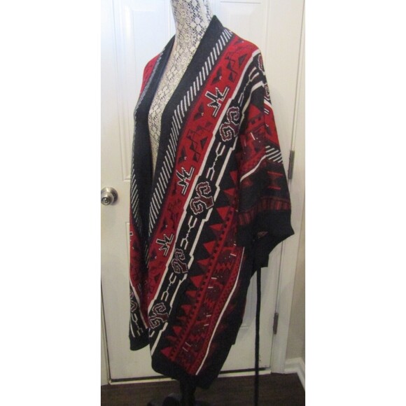 Grey Antics Knit Wool Blend Oversized Aztec Southwestern Sweater Wrap Sz XS / S - Picture 3 of 7